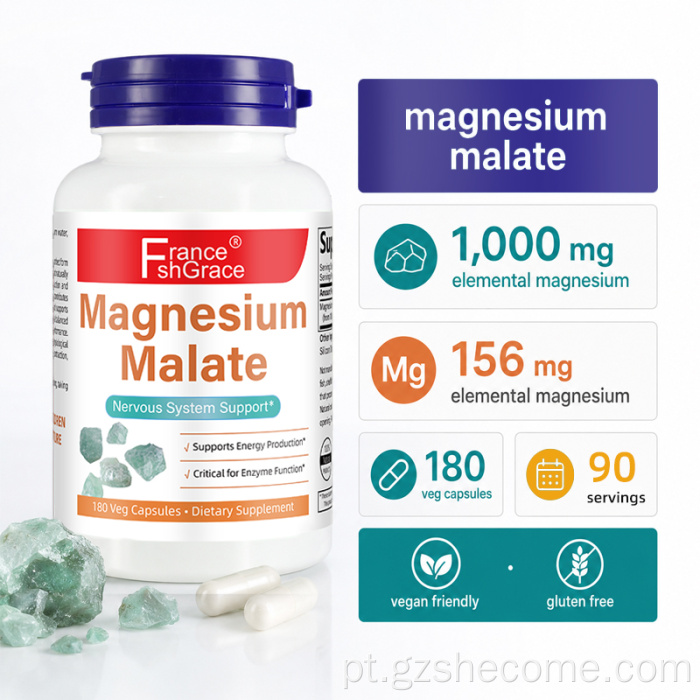 Shecome Cápsulas de Malato de Magnésio Suporte ao Sistema Nervoso